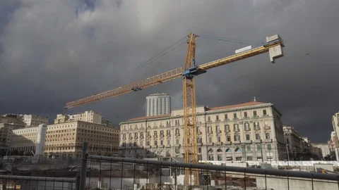 Yellow construction crane in Naples Stock Footage 109408330