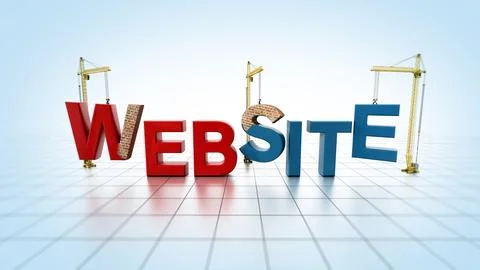 Yellow construction cranes delivering website word letters. 3D illustration Stock Illustration