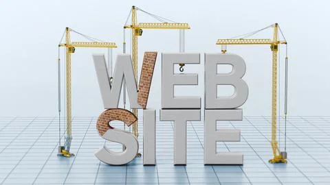 Yellow construction cranes delivering website word letters. 3D illustration Stock Illustration