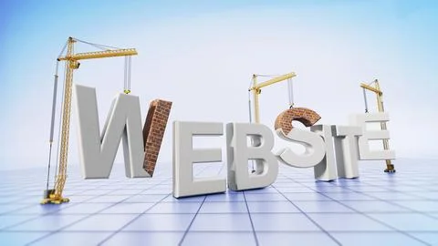 Yellow construction cranes delivering website word letters. 3D illustration Stock Illustration