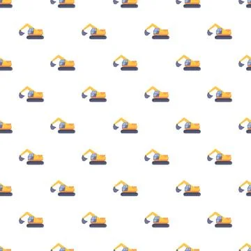 Yellow construction excavators creating a seamless pattern Stockillustratie