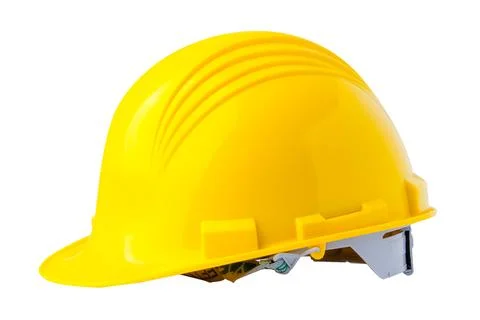 Yellow construction helmet on white background. Clipping path : engineer safe Stock Photos