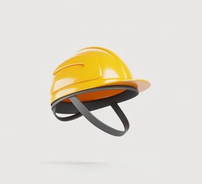 Yellow construction helmet for worker head safety. Realistic 3d render icon of Illustrazione stock