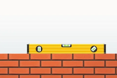 An yellow construction level on brick wall Stock Illustration