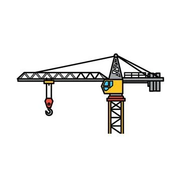 Yellow construction tower crane: modern vector graphic Stock Illustration