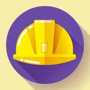 Yellow construction worker helmet icon. Flat design style. Stock Illustration