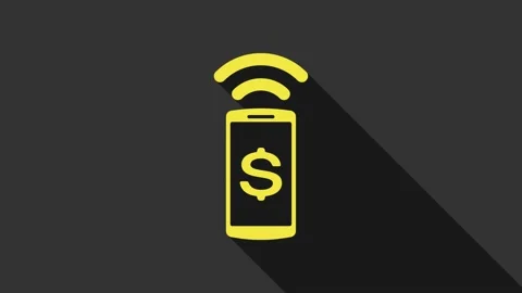 Yellow Contactless payment icon isolated on grey background. Mobile wallet Stock Footage 147692502