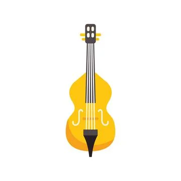 Yellow contrabass showing its strings and tuning pegs Stock Illustration