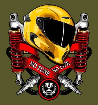 Yellow cool helmet flanked by two shockbreakers Stock Illustration