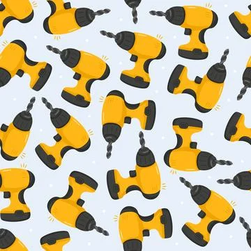 Yellow cordless power drill tools seamless pattern Illustrazione stock
