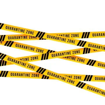 Yellow cordon Quarantine zone warning barrier sign. 3D Render Stock Illustration