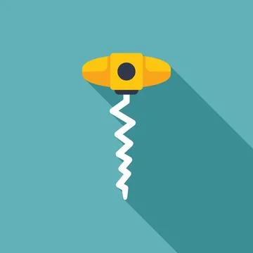 Yellow corkscrew with long shadow on turquoise background Stock Illustration