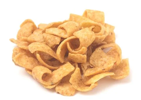 Yellow Corn Chips on a White Background Stock Photos
