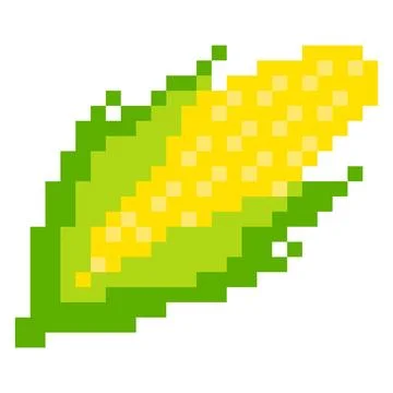 Yellow corn cob pixel art icon in classic retro game style Stock Illustration