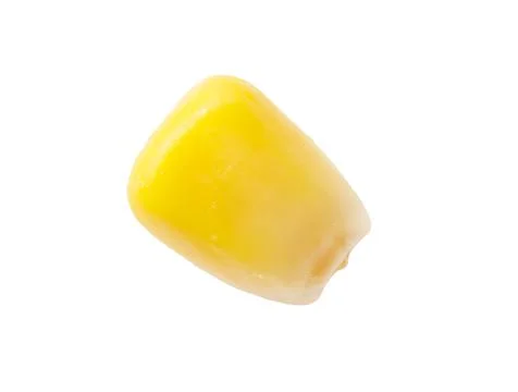 A yellow corn kernel is shown on a white background Stock Photos