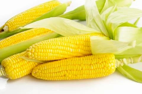 Yellow corn on white background Stock-Fotos