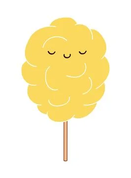 Yellow cotton candy with cute face illustration isolated. Stock Illustration
