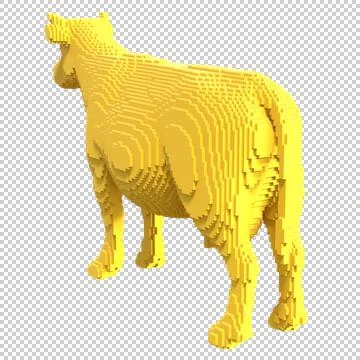 Yellow cow from plastic blocks on a transparent background. Stock Illustration