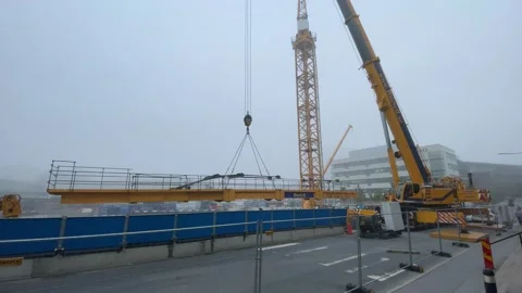 Yellow crane. Construction site. Video stock 286251360