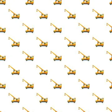 Yellow crane trucks creating construction equipment seamless pattern Stock Illustration