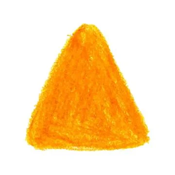 Yellow crayon scribble texture stain triangle shape isolated on white backgro Illustrazione stock