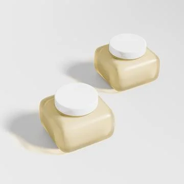 Yellow cream jar with white flat lid mockup Stock Illustration