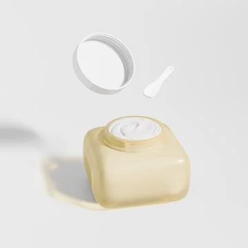 Yellow cream jar with white flat lid mockup Stock Illustration
