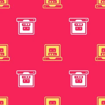 Yellow Creating robot icon isolated seamless pattern on red background Stock Illustration