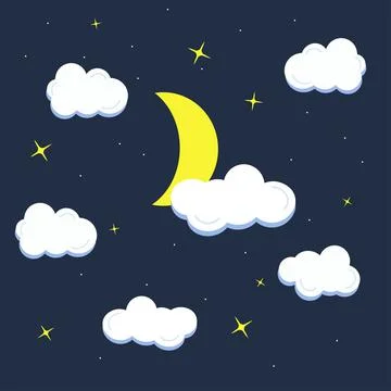 Yellow crescent, cloud and star on dark blue 스톡 일러스트