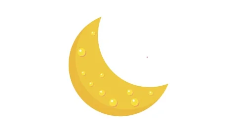 A yellow crescent moon with two red hearts positioned on its surface. Video stock 332479880