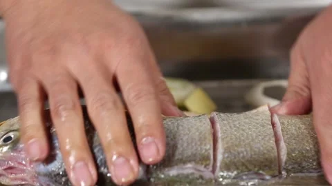 Yellow croaker open back flower knife (2) Stock Footage 202234944