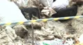 Yellow crossing line near barricades winter, revolutionary Kiev HD Footage