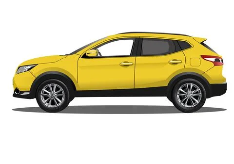 Yellow crossover car side view isolated on white background. 3d vector illust Stock Illustration