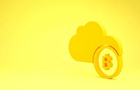 Yellow Cryptocurrency cloud mining icon isolated on yellow background. Blockc Stock Illustration