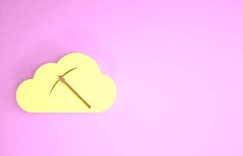 Yellow Cryptocurrency cloud mining icon isolated on pink background. Cloud wi Stock Illustration