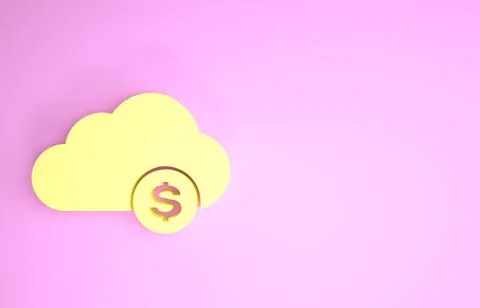 Yellow Cryptocurrency cloud mining icon isolated on pink background. Blockcha 스톡 일러스트