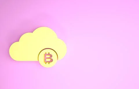 Yellow Cryptocurrency cloud mining icon isolated on pink background. Blockcha Stock Illustration