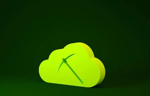 Yellow Cryptocurrency cloud mining icon isolated on green background. Cloud w Stock Illustration