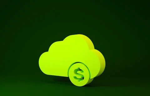 Yellow Cryptocurrency cloud mining icon isolated on green background. Blockch 库存插图