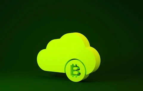 Yellow Cryptocurrency cloud mining icon isolated on green background. Blockch Stock Illustration
