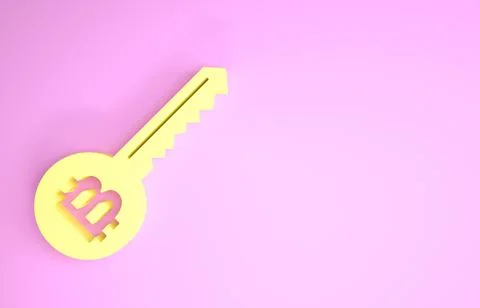 Yellow Cryptocurrency key icon isolated on pink background. Concept of cyber  Stockillustratie