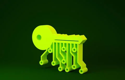 Yellow Cryptocurrency key icon isolated on green background. Concept of cyber Stock Illustration