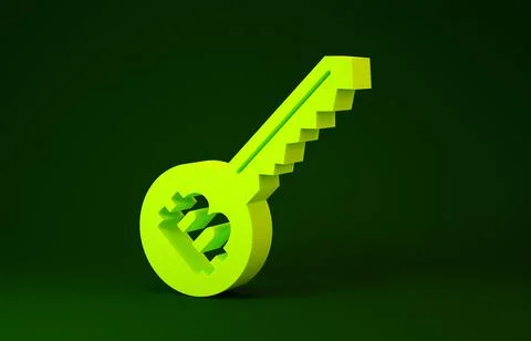 Yellow Cryptocurrency key icon isolated on green background. Concept of cyber 스톡 일러스트