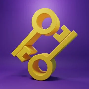 Yellow Cryptocurrency key icon isolated on purple background. Concept of cy.. Stock Illustration