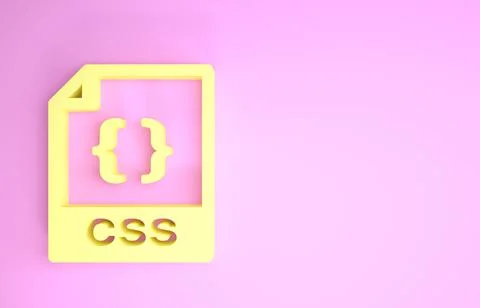 Yellow CSS file document. Download css button icon isolated on pink backgroun Stock-Illustration
