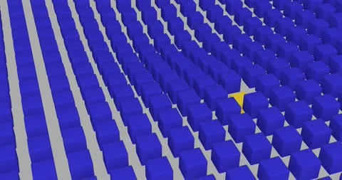 A yellow cube among rows of blue cubes bobbing on the waves Stock Footage 207780408