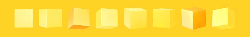 Yellow Cube collection. set cubes of geometric 3d objects isolated. Realistic Stock Illustration