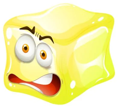 Yellow cube with tensed face Stock Illustration