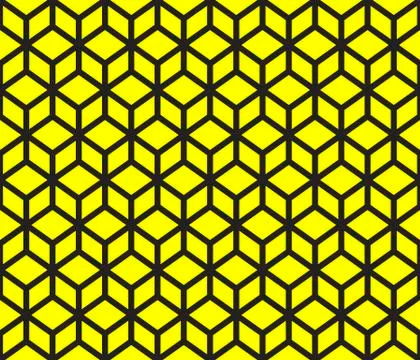 Yellow cubes on black background contour abstract geometrical cubes pattern Stock Illustration