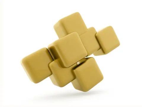 Yellow cubes concept rendered on white background isolated Stock Illustration